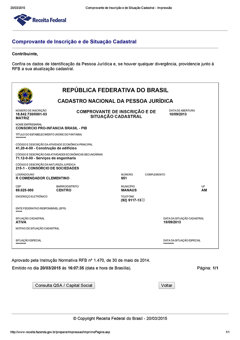 Comprovante de Inscrição consorcio