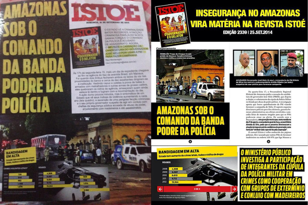 À esquerda o panfleto que estava sendo distribuído nas ruas e à direita, material divulgado na internet pela coligação de Eduardo Braga (Imagem: Reprodução)