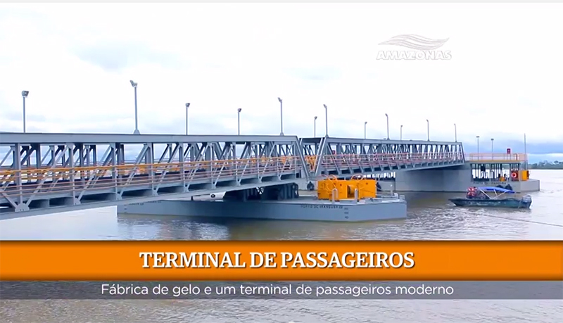 Propaganda do governo do Estado do Amazonas: inauguração de terminal de passageiros no município de Iranduba (Foto: Reprodução/Agecom)