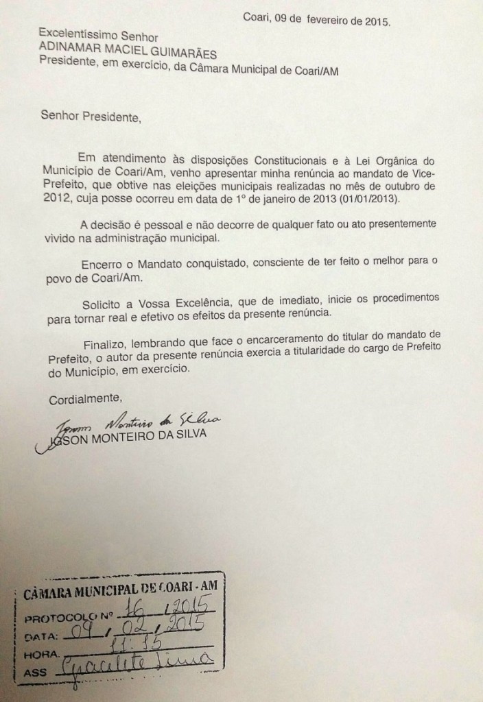 Igson Monteiro - renuncia