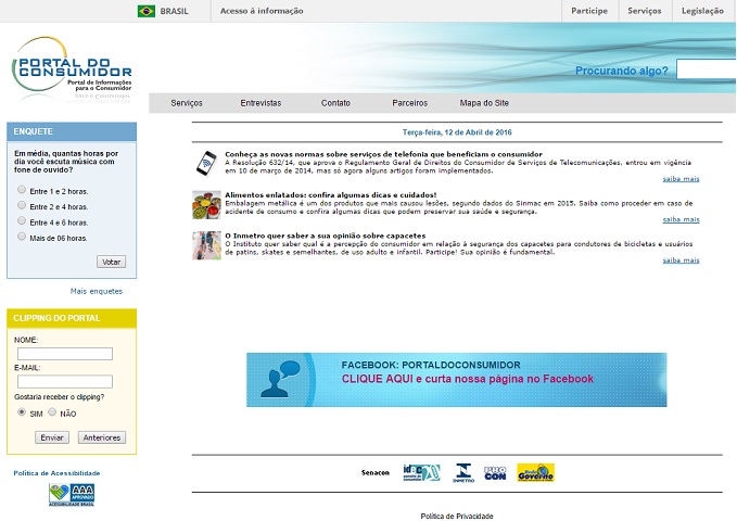 Portal do consumidor do ministério da justiça Foto Captura de tela