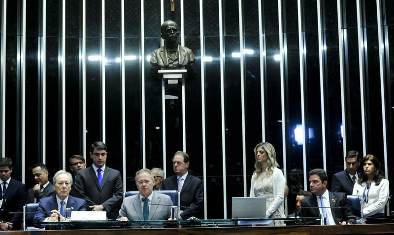 Ricardo Lewandowski presidiu a sessão, ao lado do presidente do Senado, Renan Calheiros (Foto: Geraldo Magela/Agência Senado)