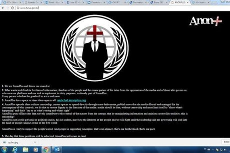 Hackers publicaram manifesto e tiraram do ar páginas do site da Funai (Foto: Reprodução)