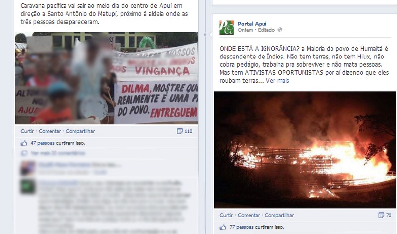 Página do Portal Apuí no Facebook, condenada pela Justiça Federal por incitação ao ódio (Foto: MPF/Reprodução)