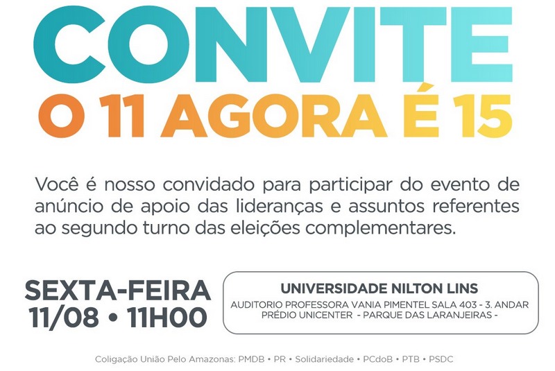 Convite da coligação 'União pelo Amazonas' usa número de Rebecca Garcia para indicar apoio a Braga (Foto: Divulgação)