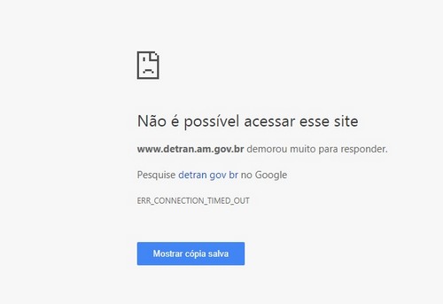 Aviso no site do Detran informa que página não pode ser aberta (Foto: Reprodução)
