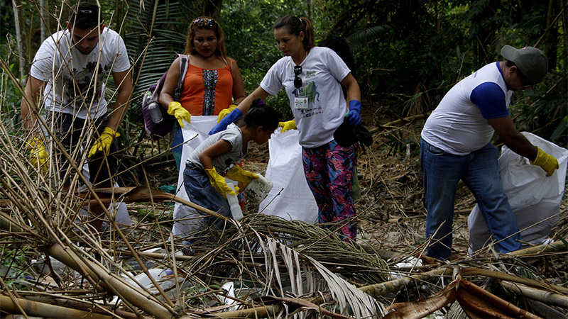 Voluntários participam de trabalho de limpeza de margens de igarapés em Manaus (Foto: Altemar Alcântara/Semcom)