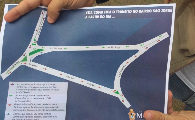 Mapa indica o sentido do trânsito no trecho entre o Cigs e o cruzamento das avenidas Darcy Vargas e Jacira Reis (Foto: Divulgação)