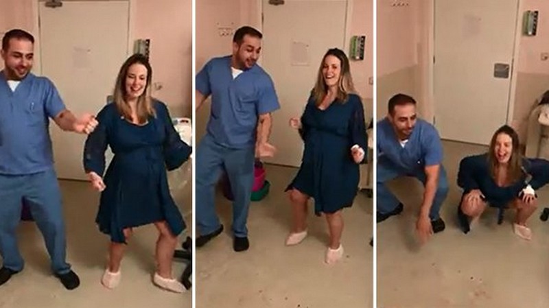 Obstetra Fernando Guedes e a grávida usaram movimentos específicos para ajudar na hora do parto (Foto: Facebook/Reprodução)