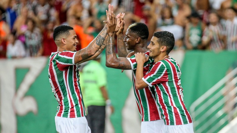 Jogadores comemoram gol na goleada do Fluminense sobre o Madureira (Foto: Lucas Merçon/FFC)