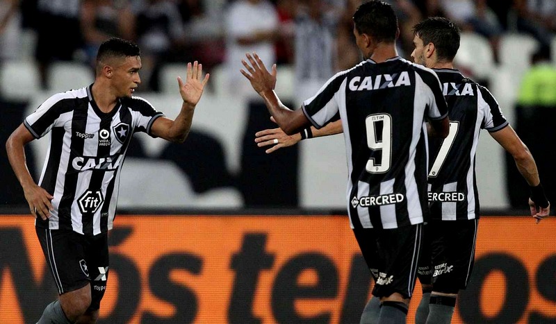 Erik cumprimenta colegas após marcar gol (Foto: Vitor Silva/SS Press/Botafogo)