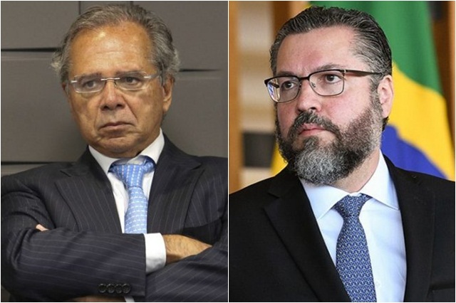 Paulo Guedes e Ernesto Araújo em lados opostos (Fotos: Fabio Pozzebom/ABr e Agência Senado)