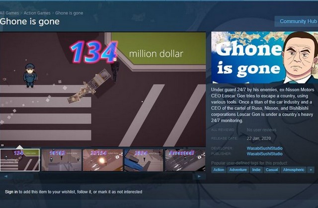 Personagem de game que simula fuga de Ghosn joga dinheiro para escapar dos perseguidores (Foto: Reprodução)
