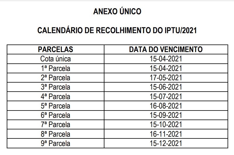 calendario iptu 2021