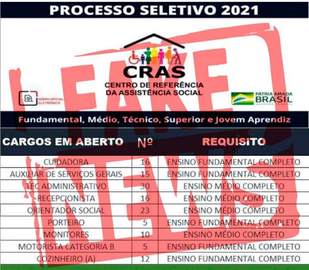 Notícia sobre processo seletivo é falsa (Foto: Semasc/Divulgação)