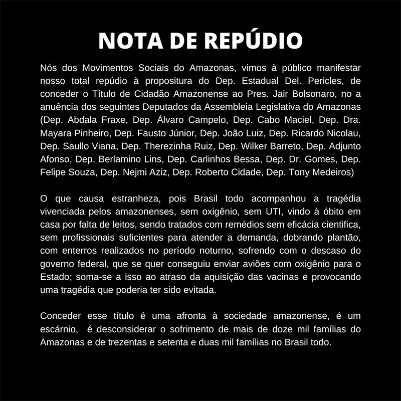 Nota de Repúdio Bolsonaro