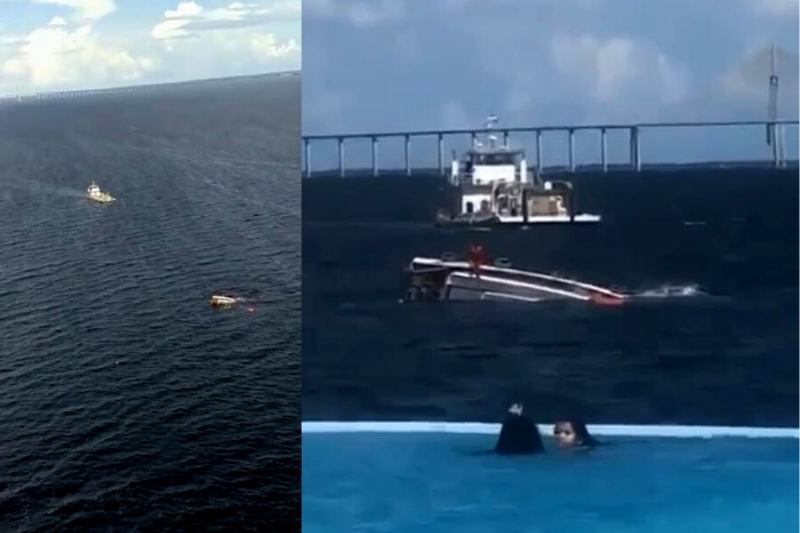 Embarcação afunda na praia da Ponta Negra (Foto: Divulgação)