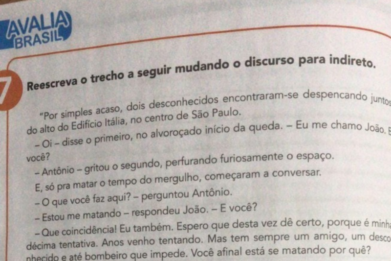 Atividade em livro didático em Manaus usa texto com diálogo de suicidas (Foto Reprodução)
