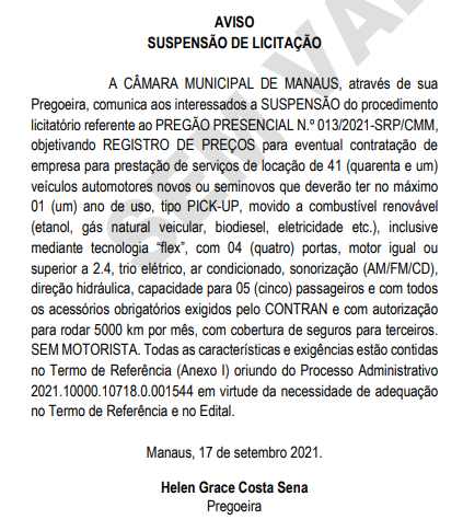 Câmara suspende licitação para aluguel de picapes (Foto: Reprodução/Diário CMM)