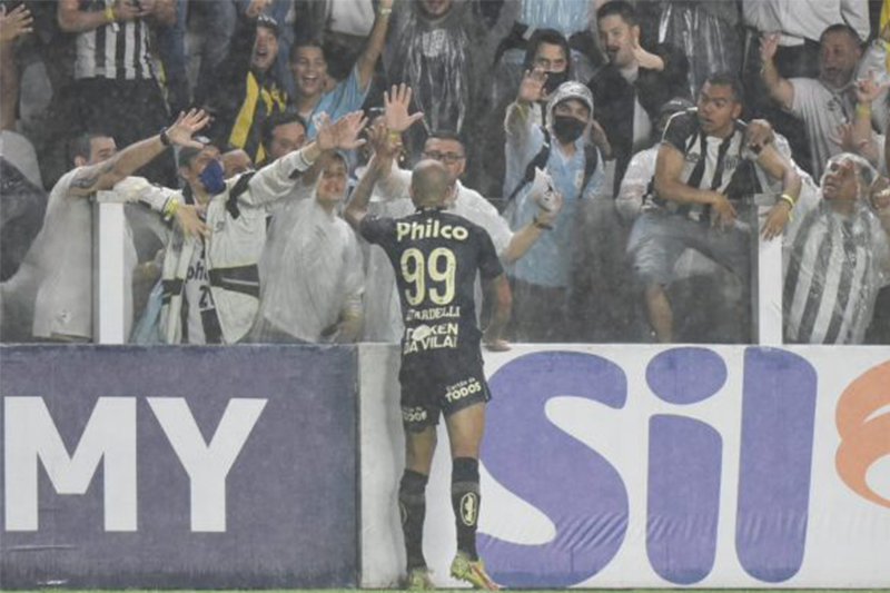 Diego Tardelli comemorou gol com os torcedores (Foto: Ivan Storti/Santos FC)