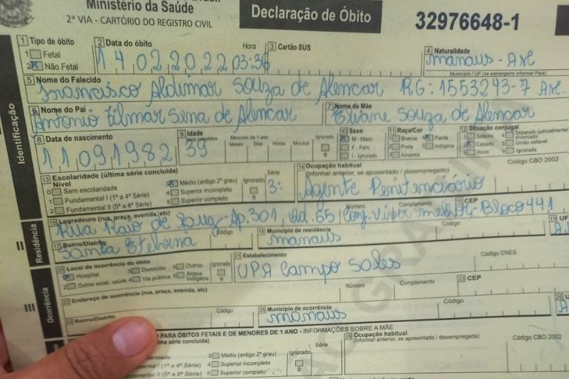 Exame necropsial do agente carcerário Francisco Alencar (Foto: Acervo pessoal/Divulgação)