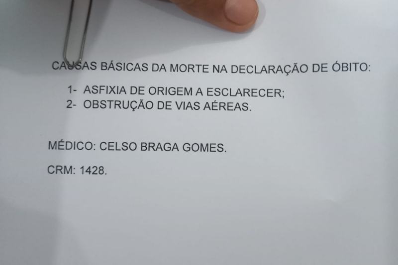 Documento complementar do Exame necropsial de Francisco (Foto: Acervo pessoal/Divulgação) 