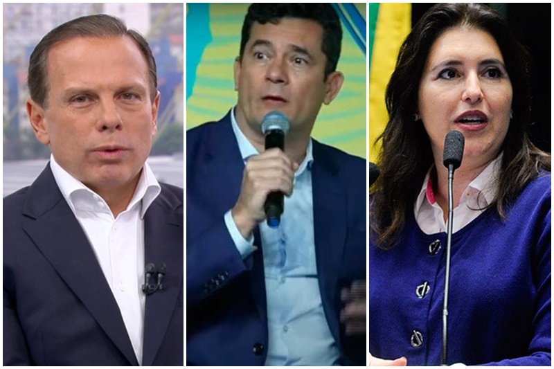 Doria, Moro e Simone Tebet enfrentam resistências nos partidos (Fotos: Moreira Mariz/Agência Senado, MBL YouTube/Reprodução, TV Globo/Reprodução)
