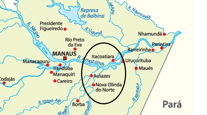 Região onde estão as jazidas de Potássio no Amazonas (Arte: ATUAL)