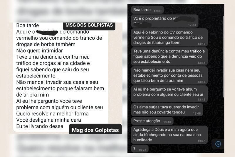 Mensagens dos golpistas ameaçando as vítimas (Foto: Reprodução/WhatsApp)