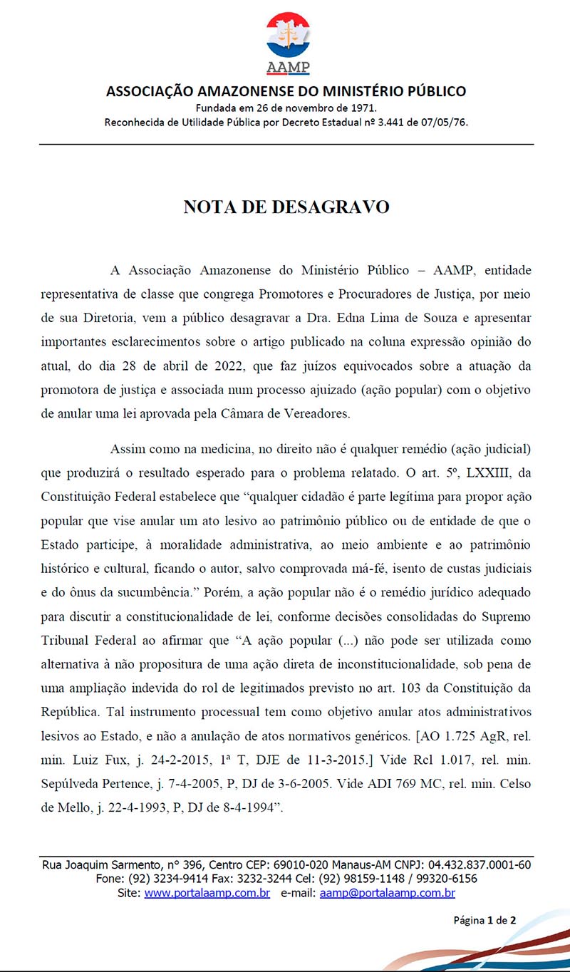 Nota de desagravo AAMP