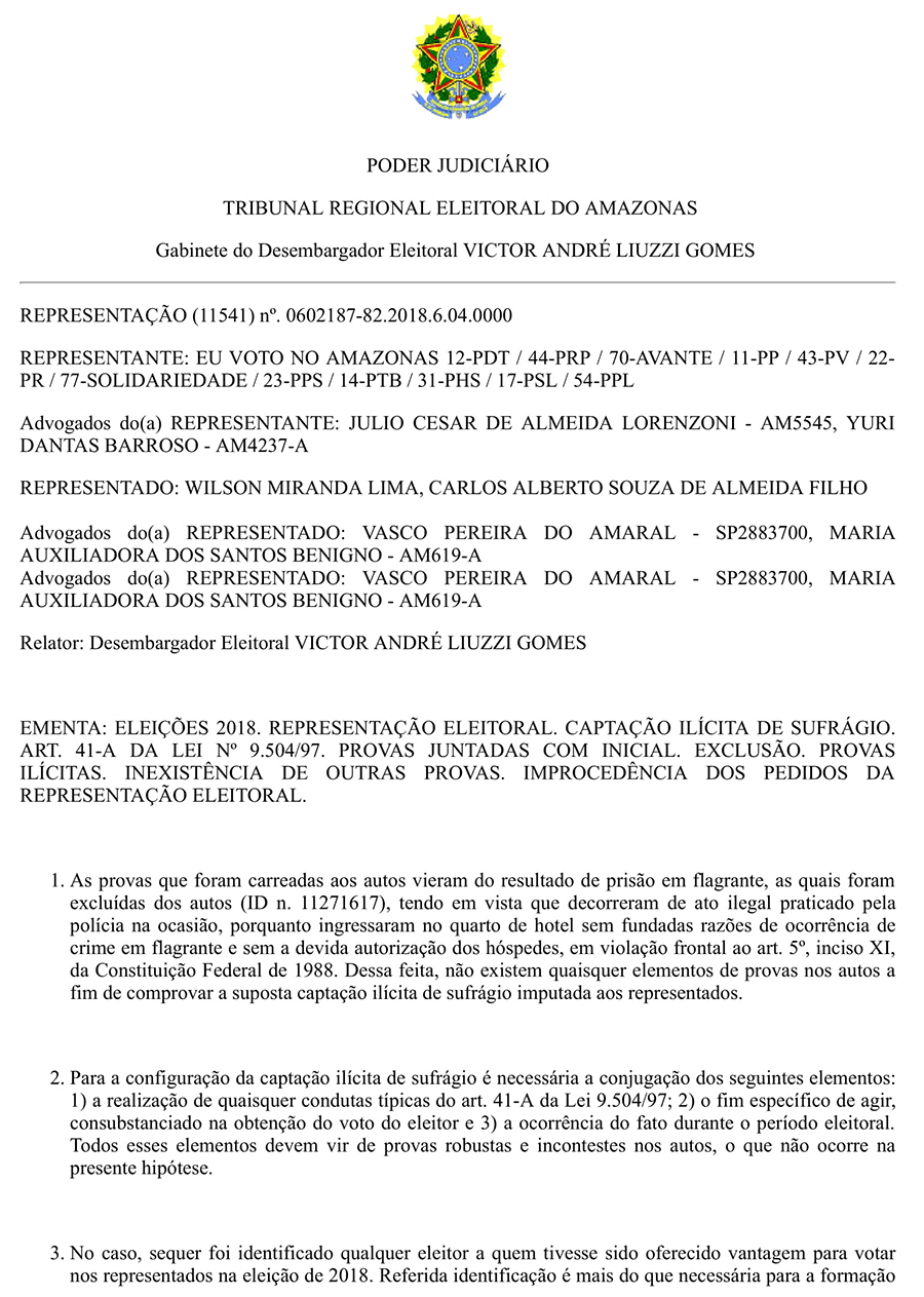 Juiz decide arquivar ação de Amazonino contra Wilson Lima
