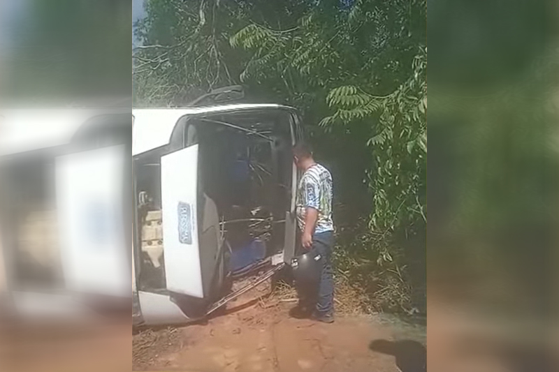 Ônibus tombou em trecho da AM-070 (Foto: Redes sociais/Reprodução)