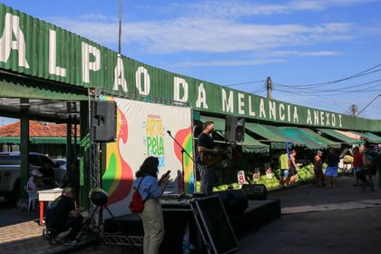 Músico se apresenta em feira no Centro de Manaus: arte na rua (Foto: Antônio Pereira/Semcom)