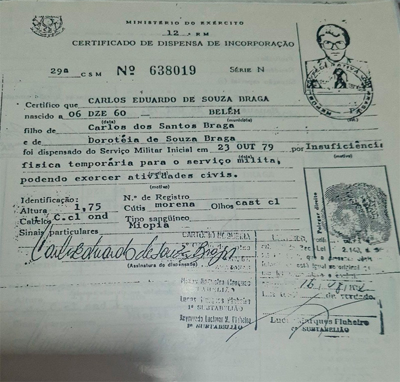 certificado de reservista Eduardo Braga