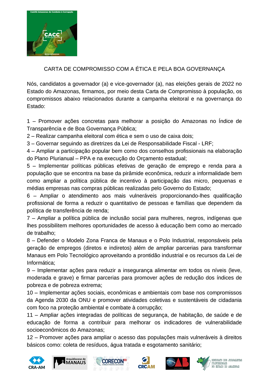 Carta de compromissos a candidatos do Amazonas - parte 1
