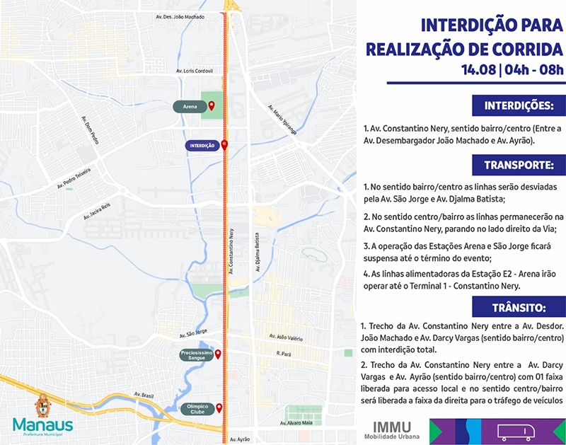 Mapa com mudanças no trânsito na Constantino Nery 