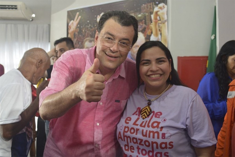 Eduardo Braga e Anee Moura, candidata a vice: aliança entre MDB e PT (Foto: Assessoria/Divulgação)