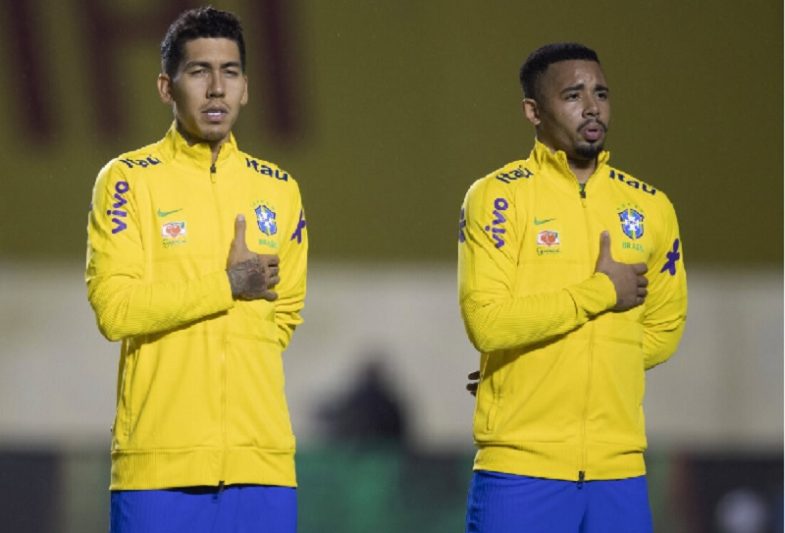 Firmino e Gabriel Jesus, da seleção brasileira e na Premier League (Foto: Lucas Figueiredo/CBF)