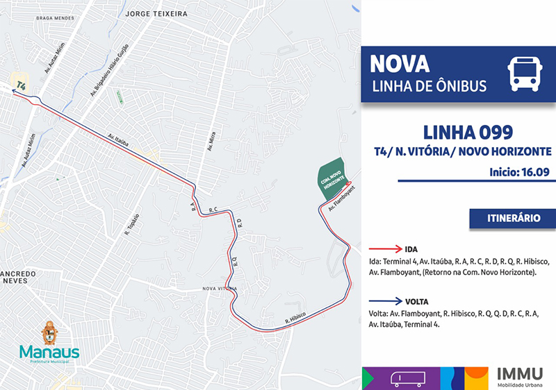 Mapa de nova linha de ônibus a 099