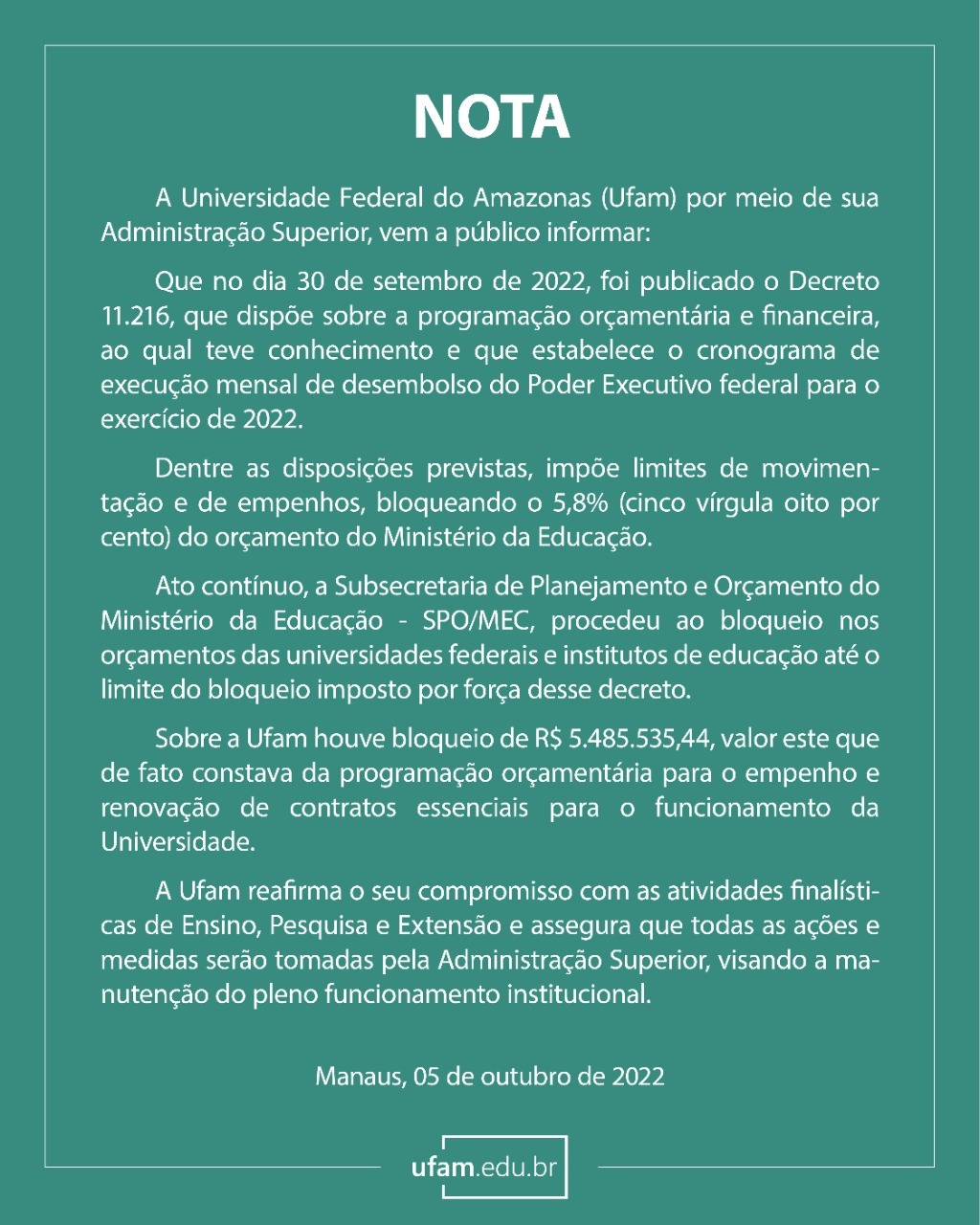 Ufam corte de verba Educação Universidades Bolsonaro