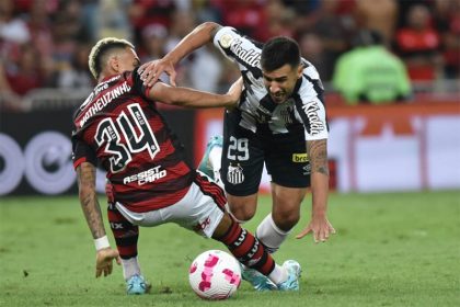 Lance do pênalti não marcado a favor do Santos (Foto: Ivan Storti/Santos FC)