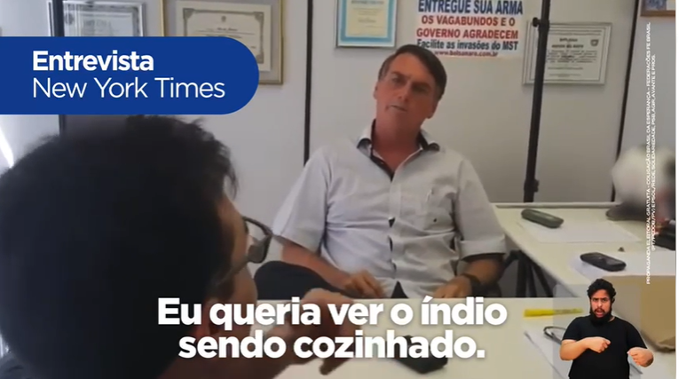 Vídeo da entrevista de Bolsonaro ao New York Times foi proibido pelo TSE (Foto: Reprodução)