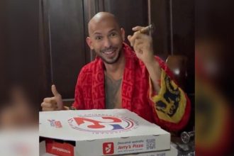 O ex-lutador postou um vídeo em que mostrava caixas de pizza e foi localizado pela polícia (Foto: Reprodução/Twitter)