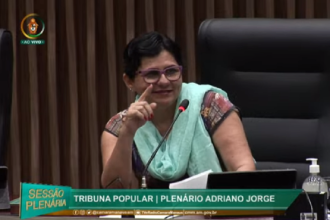 Professora Francenilza Viana reclama de falta de atenção dos vereadores durante evento (Foto: Reprodução/YouTube)