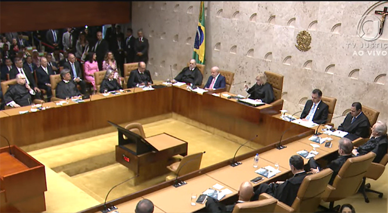 Plenário do STF na reabertura dos trabalhos judiciários (Foto: TV Justiça/Reprodução)