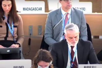 Embaixador Tovar da Silva Nunes (cabelos brancos) manifestou posição do Brasil na ONU (Foto: YouTube/Reprodução)