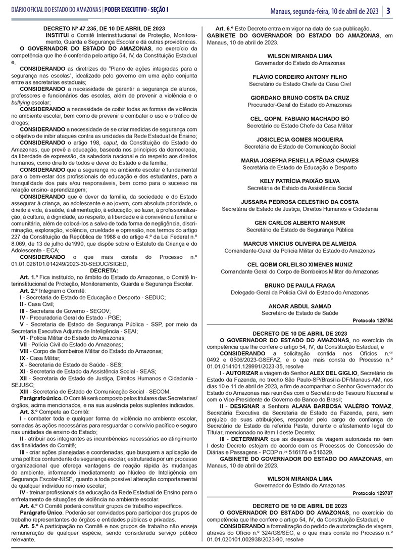 Decreto que institui o Comitê de Segurança Escolar
