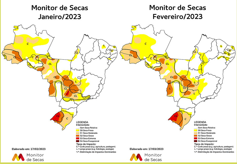 Mapa mostra áreas atingidas por seca nos estados