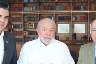 Helder Barbalho, Lula e o ministro Mauro Vieira: anúncio sobre sede da COP-30 (Foto: Twitter/Reprodução)
