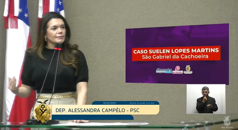 Deputada Alessandra Campelo falou sobre o caso Suelem na Assembleia (Foto: Reprodução/YouTube)